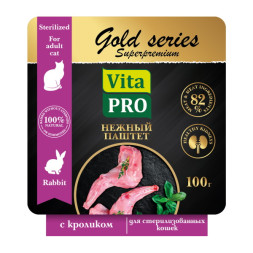 Vita Pro Gold Series Superpremium влажный корм для стерилизованных кошек паштет с кроликом, в ламистерах - 100 г х 14 шт