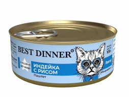 Best Dinner Exclusive Vet Profi Renal влажный корм для кошек при заболеваниях почек, паштет с индейкой и рисом, в консервах - 100 г х 24 шт