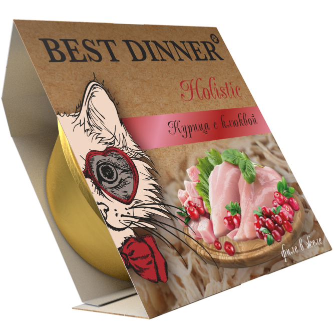 Best Dinner Holistic влажный корм для стерилизованных кошек, мясные волокна в желе "Курица с клюквой" - 75 гр х 6 шт