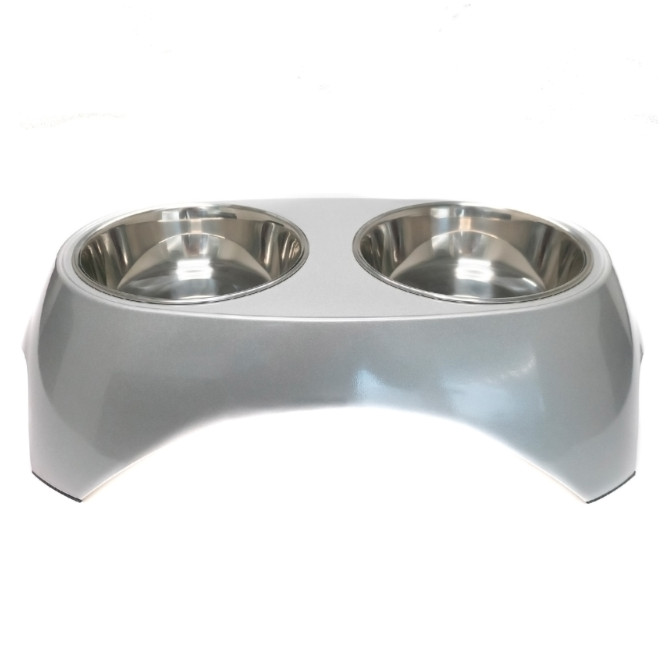 SuperDesign миска на меламиновой подставке двойная Металлик, 2х700 мл, белая