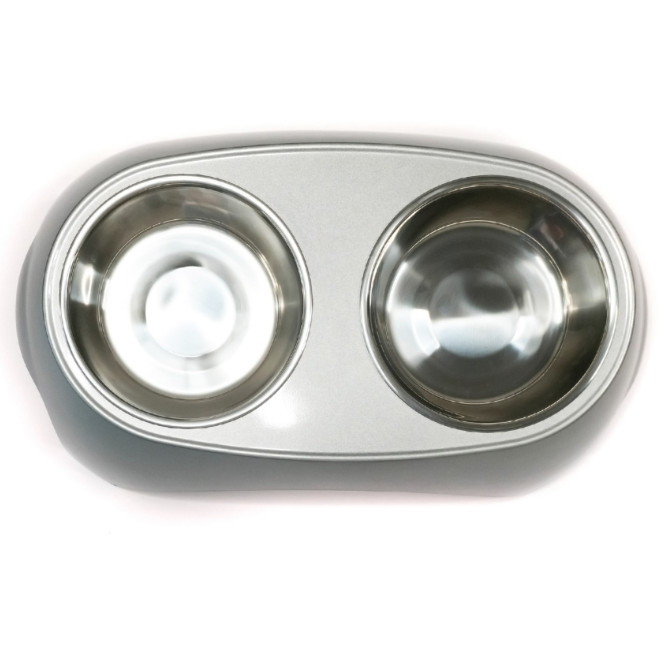 SuperDesign миска на меламиновой подставке двойная Металлик, 2х700 мл, белая