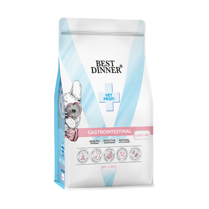 Best Dinner Vet Profi Gastrointestinal Low Fat сухой диетический корм для взрослых собак всех пород при нарушениях пищеварения и недостаточности поджелудочной железы - 2 кг