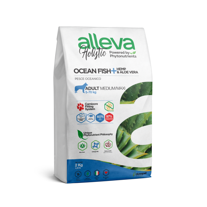 Alleva Holistic Adult Ocean Fish Medium/Maxi сухой корм для взрослых собак средних и крупных пород с рыбой, коноплей и алое вера 2 кг