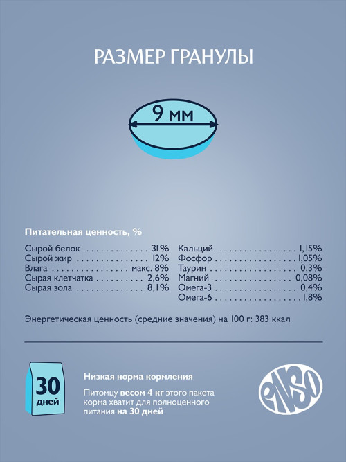 ENSO Cat Formula Sterilized сухой корм для взрослых стерилизованных кошек со свежей белой рыбой и добавлением клюквы - 1,5 кг