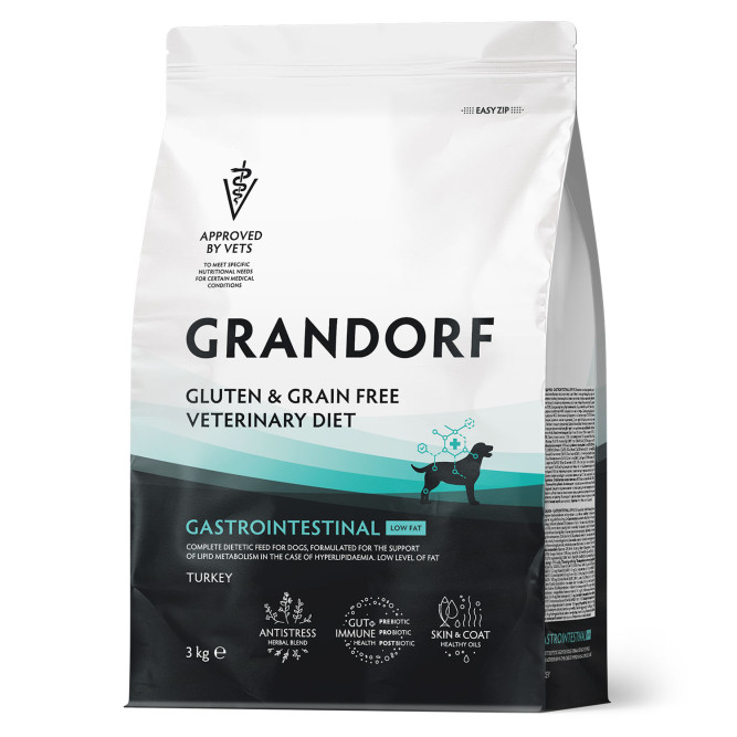 Grandorf Veterinary Diet Dog Gastrointestinal Low Fat сухой диетический корм для собак, способствующий регуляции метаболизма липидов при гиперлипидемии - 3 кг