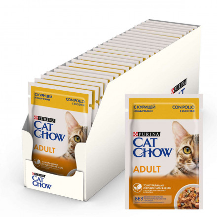 Purina Cat Chow Adult паучи для взрослых кошек с курицей и кабачком - 85 г х 26 шт