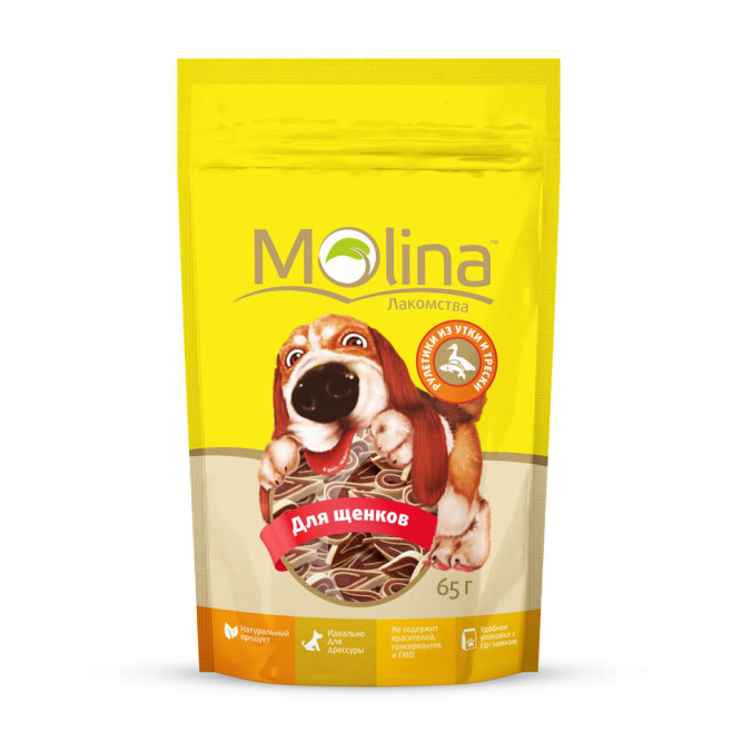 Molina Лакомство для щенков Рулетики из утки и трески 65 г