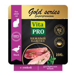 Vita Pro Gold Series Superpremium влажный корм для взрослых кошек паштет с уткой, в ламистерах - 100 г х 14 шт