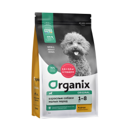 Organix сухой корм для взрослых собак мелких пород, с курицей, фруктами и овощами - 3 кг