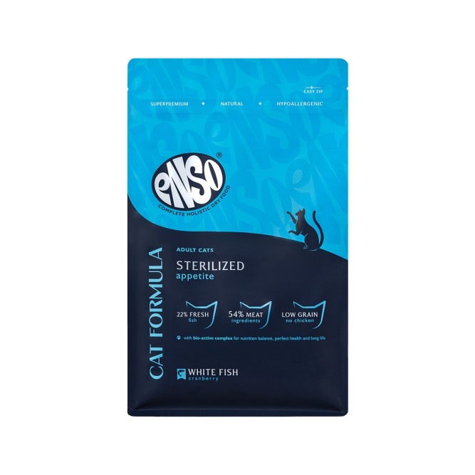 ENSO Cat Formula Sterilized сухой корм для взрослых стерилизованных кошек со свежей белой рыбой и добавлением клюквы - 7 кг