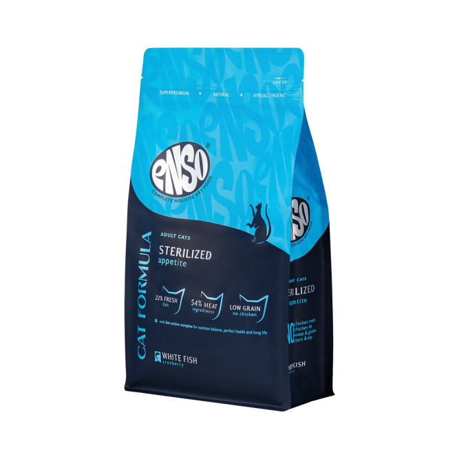 ENSO Cat Formula Sterilized сухой корм для взрослых стерилизованных кошек со свежей белой рыбой и добавлением клюквы - 7 кг