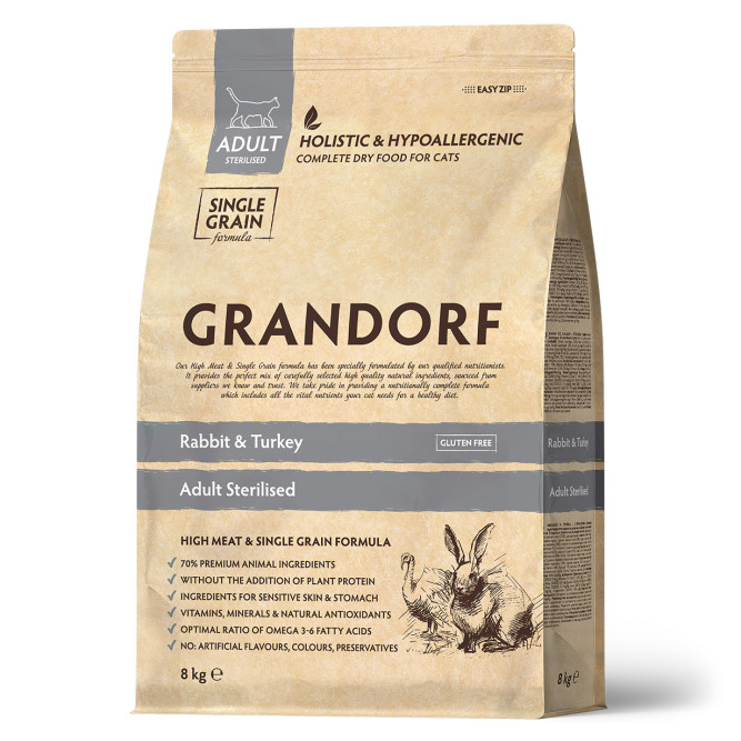 Grandorf Cat Rabbit&amp;Turkey Sterilised сухой корм для взрослых стерилизованных кошек с кроликом и индейкой - 8 кг