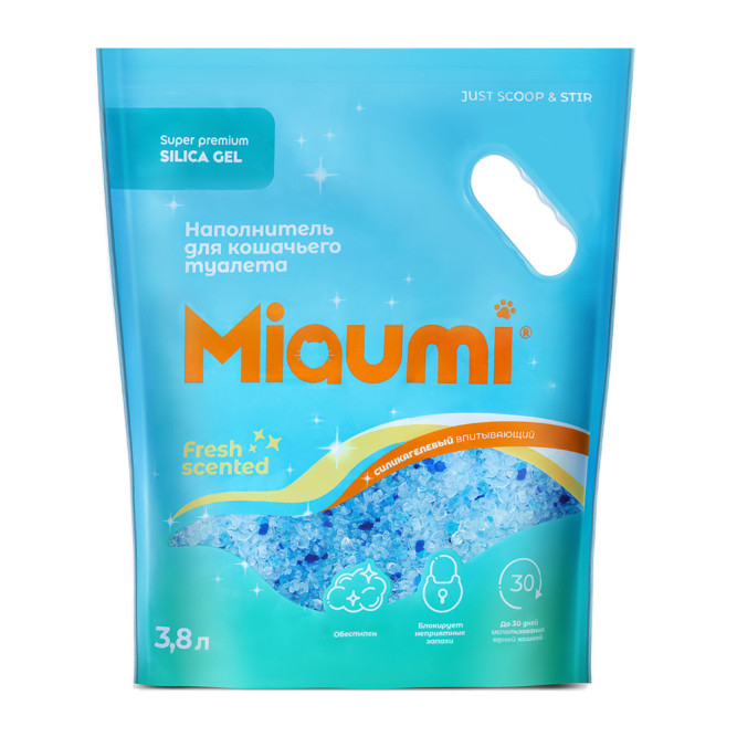 Miaumi Silica Gel Fresh Scented наполнитель силикагелевый впитывающий для кошачьего туалета, с ароматом свежести - 3,8 л (1,6 кг)