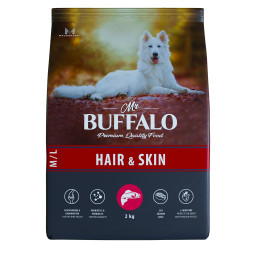 Mr.Buffalo Hair &amp; Skin Care полнорационный сухой корм для взрослых собак всех пород, для здоровой кожи и красивой шерсти, с лососем - 2 кг