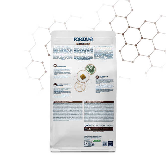 Forza10 Active Vet Diet Intestinal Colon Fase 1 сухой корм для собак для снижения нарушений кишечного всасывания при хронических колитах, с ягненком и белым сорго - 1,5 кг