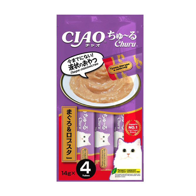 Inaba Ciao Churu лакомство-пюре для кошек с тунцом Магуро и лобстером - 14 г х 4 шт