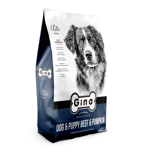 Gina Elite Dog &amp; Puppy Beef &amp; Pumpkin сухой корм для взрослых собак и щенков с говядиной и тыквой - 3 кг