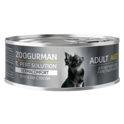 Зоогурман Expert Solution Dermacomfort влажный корм для взрослых собак всех пород, для здоровой кожи и блестящей шерсти с перепёлкой и рисом, консервы - 100 г х 12 шт