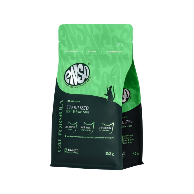 ENSO Cat Formula Sterilized сухой корм для взрослых стерилизованных кошек со свежим кроликом и добавлением малины - 350 г