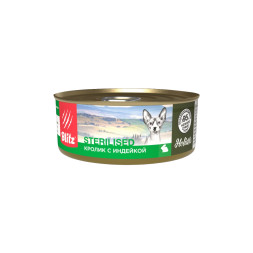 Blitz Holistic Sterilised влажный корм для взрослых стерилизованных кошек, нежное суфле с кроликом и индейкой, в консервах - 100 г х 12 шт
