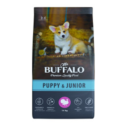 Mr.Buffalo Puppy &amp; Junior полнорационный сухой корм для щенков и юниоров всех пород с индейкой - 14 кг
