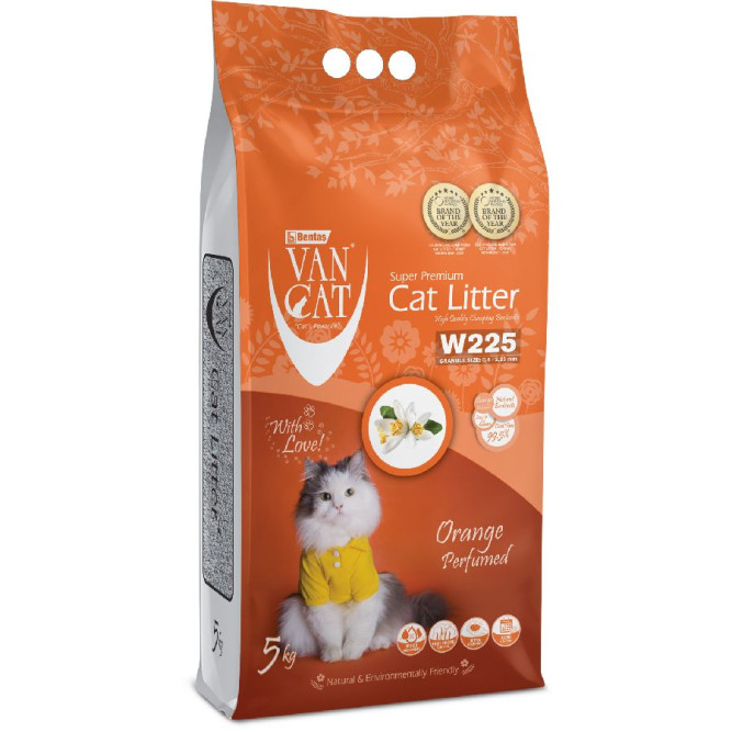 Van Cat W225 комкующийся наполнитель для кошек, без пыли, с ароматом апельсина - 5 кг