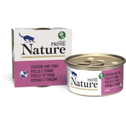 PRIME NATURE консервы для взрослых кошек с тунцом и курицей, в бульоне - 85 г x 24 шт