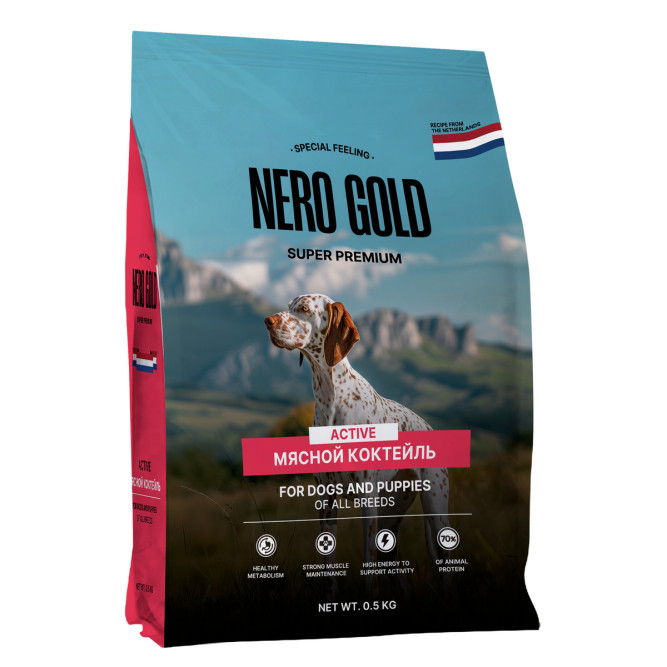 Nero Gold сухой корм для собак и щенков, со вкусом мясной коктейль - 500 г