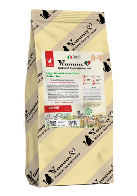 Yummy Linea сухой корм для взрослых кошек всех пород с ягненком - 7 кг