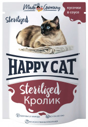 Happy Cat паучи для стерилизованных кошек с кроликом в соусе - 100 г х 22 шт