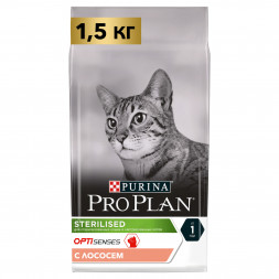 Pro Plan Cat Adult Sterilised Sensitive сухой корм для стерилизованных кошек для поддержания органов чувств с лососем - 1,5 кг