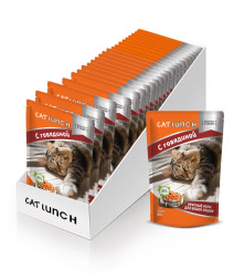 Cat Lunch влажный корм для взрослых кошек кусочки в желе с говядиной, в паучах - 85 г х 24 шт