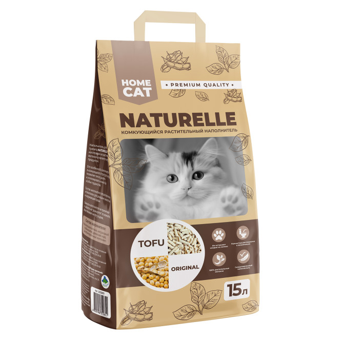 HOMECAT NATURELLE TOFU Original комкующийся растительный наполнитель для кошачьих туалетов - 15 л