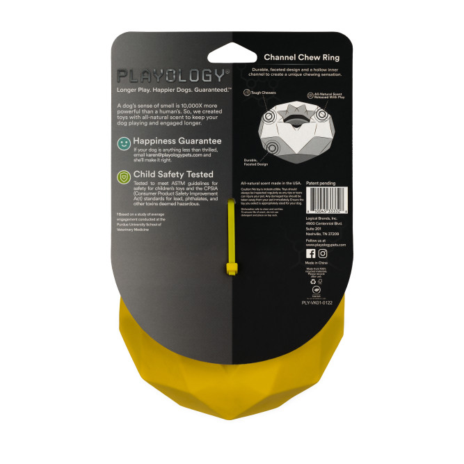Playology CHANNEL CHEW RING хрустящее жевательное кольцо-многогранник для собак с ароматом курицы, желтый