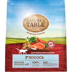 Nature`s Table сухой корм для взрослых кошек с лососем - 1,1 кг