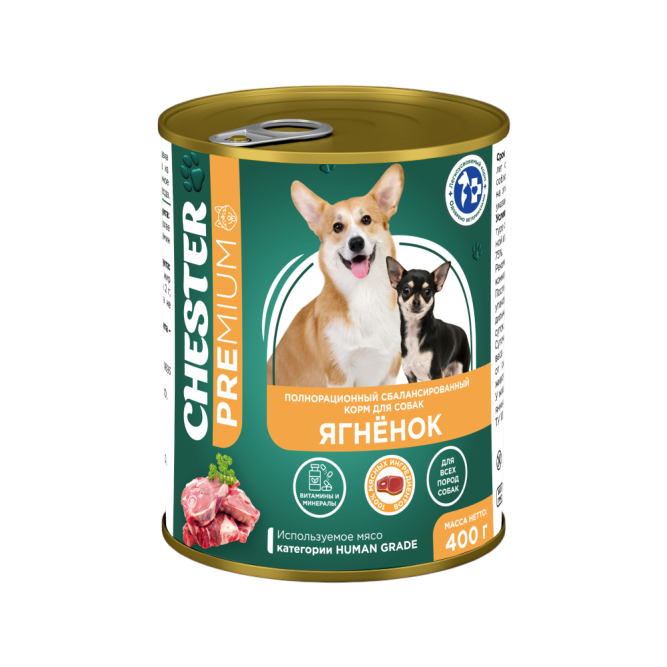 Chester влажный корм для собак всех пород, с ягненком, в консервах - 400 г х 6 шт