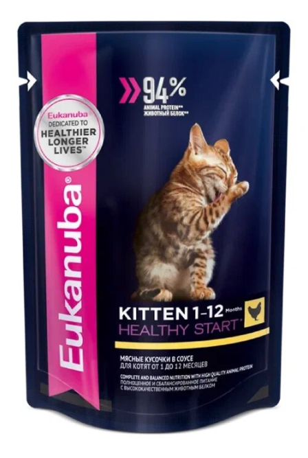 Влажный корм Eukanuba Kitten для котят с курицей в соусе - 85 г х 24 шт