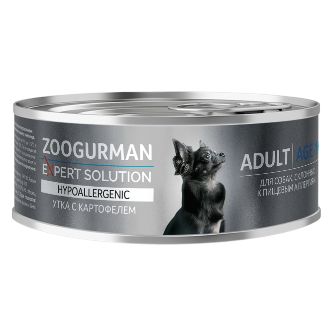 Зоогурман Expert Solution Hypoallergenic влажный корм для взрослых собак всех пород при склонности к аллергии с уткой и картофелем, консервы - 100 г х 12 шт