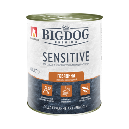 Зоогурман Big Dog Premium Sensitive влажный корм для взрослых собак средних и крупных пород, при чувствительном пищеварении c говядиной, гречкой и смородиной - 850 г х 6 шт
