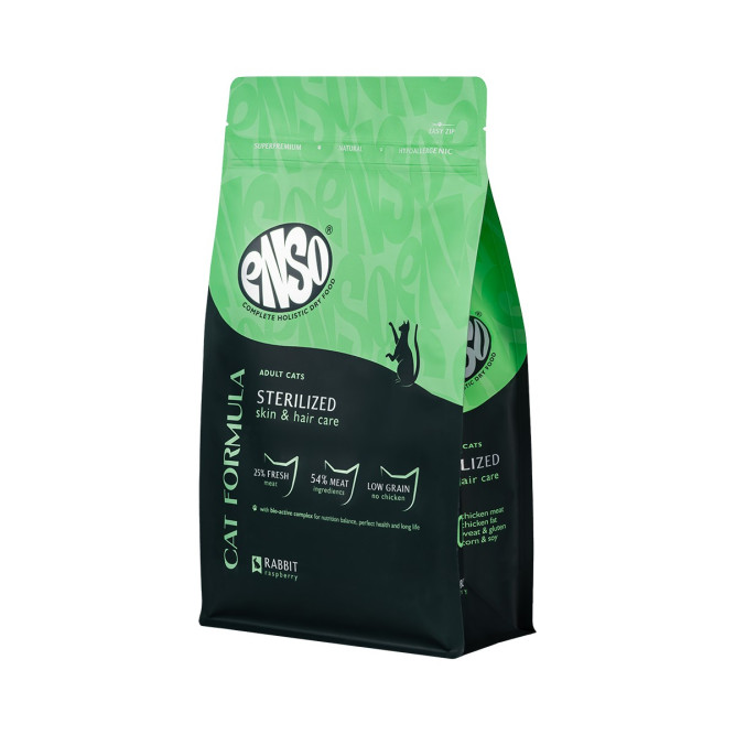 ENSO Cat Formula Sterilized сухой корм для взрослых стерилизованных кошек со свежим кроликом и добавлением малины - 7 кг