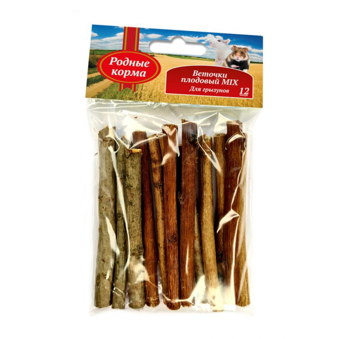 Родные Корма веточки для грызунов плодовый микс (малина, смородина, черноплодная рябина)