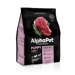 AlphaPet Superpremium сухой полнорационный корм для щенков, беременных и кормящих собак средних пород с говядиной и рисом - 7 кг