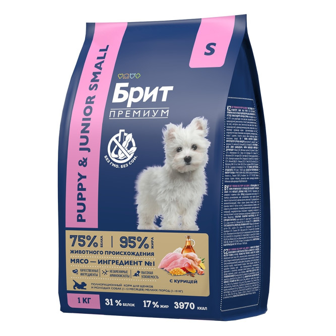 Брит Премиум Dog Puppy and Junior Small сухой корм для щенков и молодых собак мелких пород с курицей - 1 кг