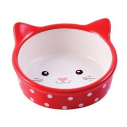 Mr.Kranch миска керамическая для кошек Мордочка кошки, 250 мл, красная в горошек