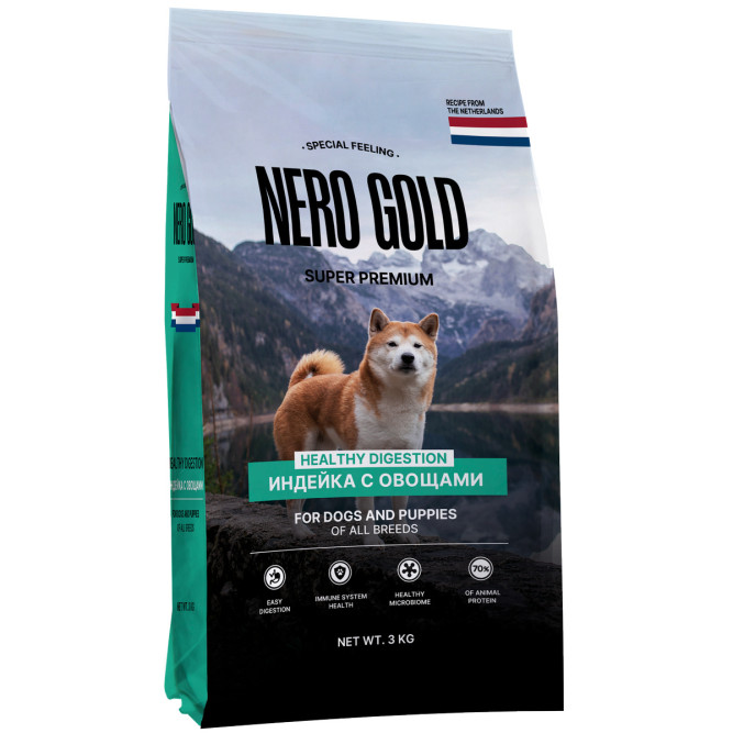 Nero Gold сухой корм для собак и щенков, с мясом индейки и овощами - 3 кг