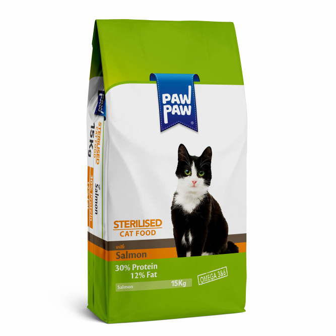 Pawpaw Sterilised Cat Food with Salmon сухой корм для стерилизованных кошек с лососем - 15 кг