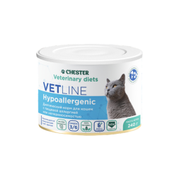 Chester Vetline Hypoallergenic влажный диетический корм для взрослых кошек при пищевой аллергии, с птицей, в консервах - 240 г х 12 шт