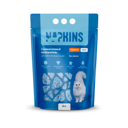 Napkins наполнитель впитывающий силикагелевый для чувствительных кошек, без запаха - 4 л