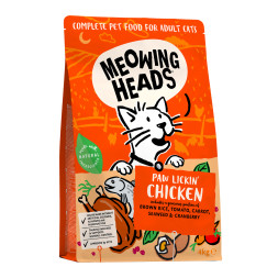 Meowing Heads Paw Lickin’ Chicken сухой беззерновой корм для взрослых кошек с курицей и рисом - 4 кг