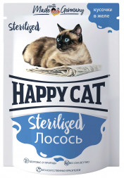 Happy Cat паучи для стерилизованных кошек с лососем в желе - 100 г х 22 шт